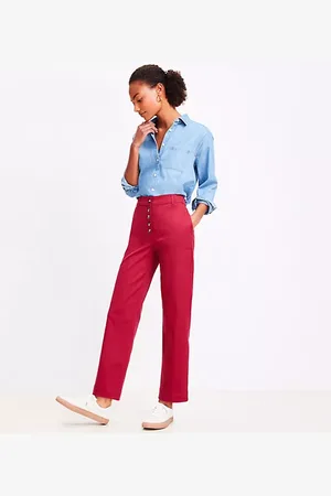 LOFT Button Front Straight Pants in Twill