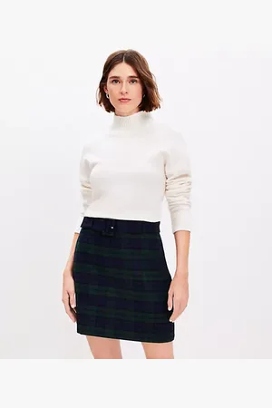 LOFT Petite Plaid Belted Skirt