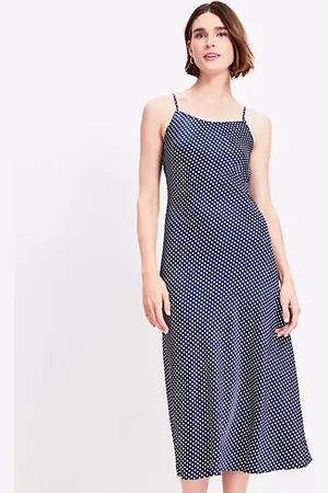 LOFT Petite Dotted Satin Strappy Bias Midi Dress