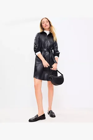 LOFT Faux Leather Pocket Shirtdress