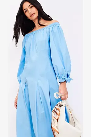 LOFT Petite Poplin Tie Cuff Midi Dress