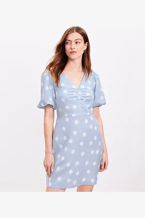 LOFT Dotted Linen Blend V-Neck Mini Dress