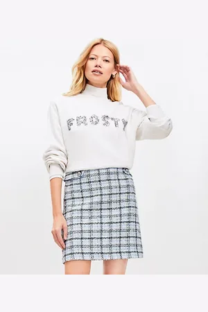 LOFT Petite Plaid Tweed Button Tab Mini Skirt