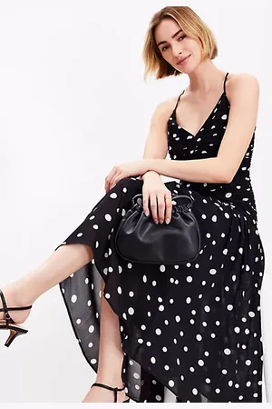 LOFT Dotted Crisscross Back Ruched Midi Dress
