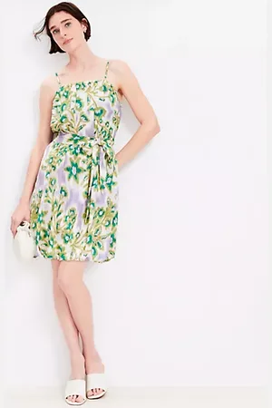 LOFT Floral Clip Pleated Mini Pocket Dress