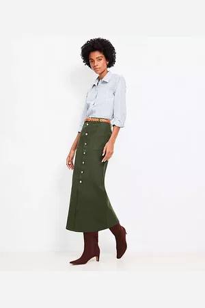 LOFT Twill Button Pocket Midi Skirt