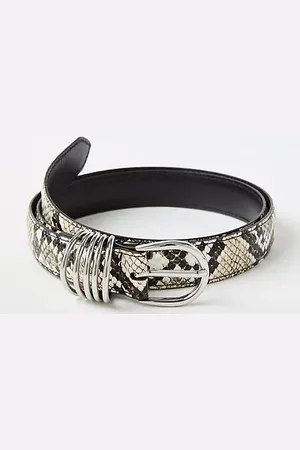 LOFT Snake Print Stacked Metal Keeper Leather Belt