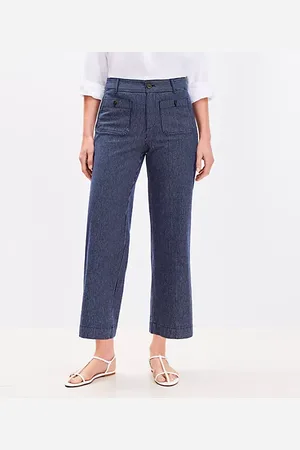 LOFT Curvy Palmer Wide Leg Crop Pants in Textured Stripe