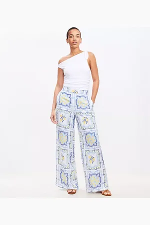 LOFT Lemon Pull On Wide Leg Pants in Linen Blend