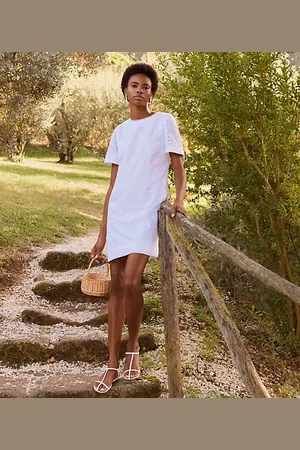 LOFT Eyelet Scalloped Neck Mini Dress
