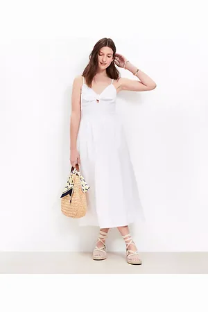 LOFT Tie Poplin Midi Pocket Dress
