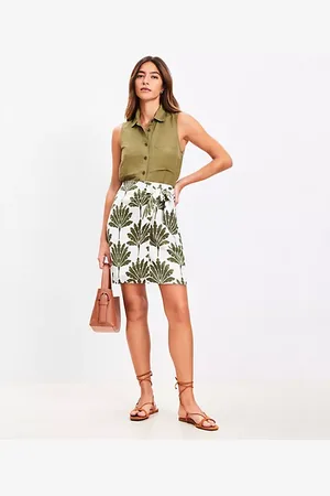 LOFT Palm Linen Blend Mini Wrap Skirt