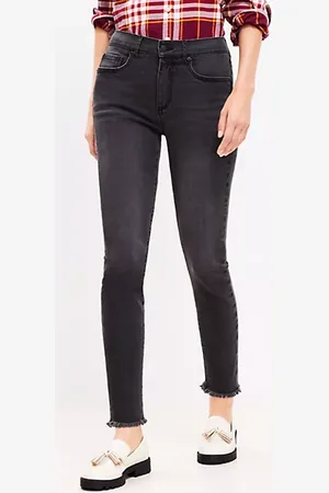 LOFT Curvy Frayed Mid Rise Skinny Jeans in