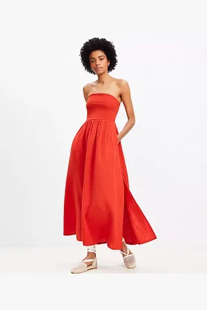 LOFT Beach Strapless Mixed Media Pocket Maxi Dress