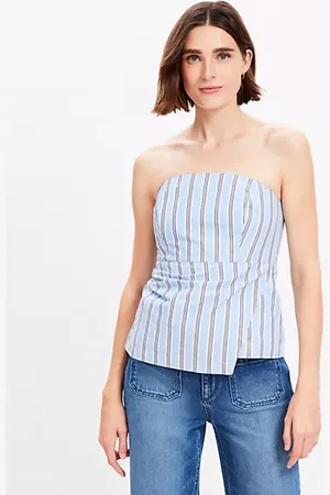 LOFT Striped Poplin Strapless Peplum Top