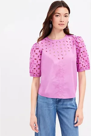 LOFT Poplin Eyelet Puff Sleeve Blouse