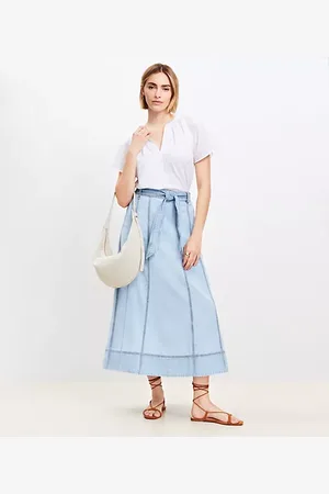 LOFT Chambray Belted Midi Pocket Skirt