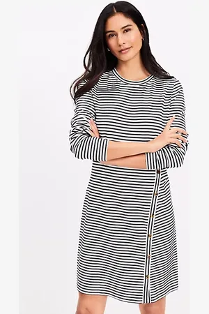 LOFT Striped Side Button Long Sleeve Mini Dress