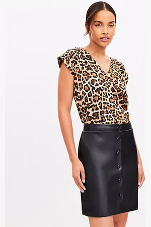 LOFT Petite Faux Leather Snap Mini Skirt