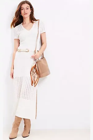 LOFT Pointelle V-Neck Midi Sweater Dress