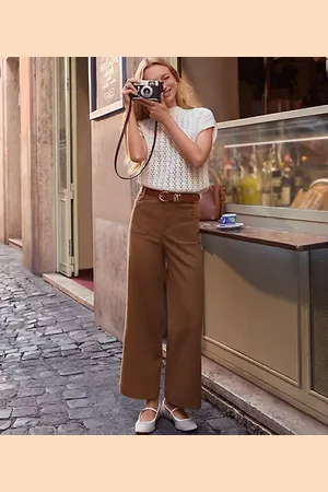 LOFT Palmer Wide Leg Crop Pants in Twill