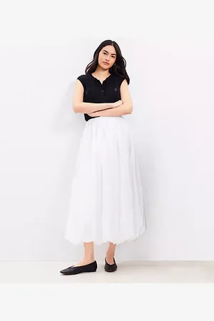 LOFT Poplin Ruched Bubble Midi Skirt