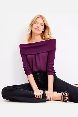 LOFT Charmeuse Off The Shoulder Mixed Media Top