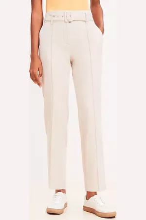 LOFT Pintucked Belted Slim Pants in Twill
