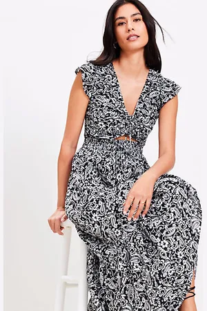LOFT Beach Paisley Cutout Tiered Maxi Dress