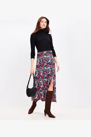 LOFT Tall Paisley Side Slit Midi Skirt