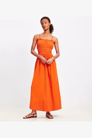 LOFT Seersucker Smocked Strappy Maxi Pocket Dress