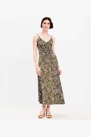 LOFT Shell Ruched Strappy Midi Dress