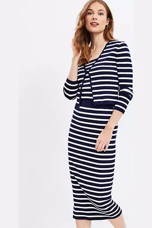LOFT Stripe Ribbed Midi Sweater Skirt