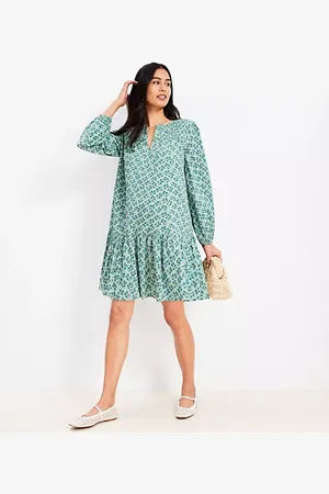 LOFT Petite Floral Pleated Flounce Mini Dress