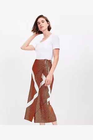 LOFT Striped Satin Bias Midi Wrap Skirt
