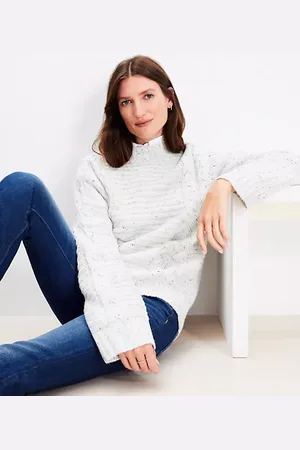 LOFT Flecked Cable Linked Mock Neck Tunic Sweater
