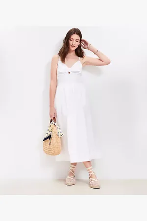 LOFT Petite Tie Poplin Midi Pocket Dress