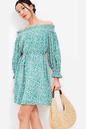 LOFT Petite Floral Smocked Off The Shoulder Mini Dress