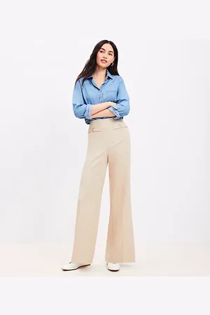 LOFT Button Trim Wide Leg Pants in Twill