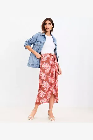 LOFT Textured Floral Twist Sarong Midi Skirt