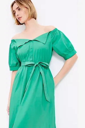 LOFT Off The Shoulder Midi Pocket Shirtdress
