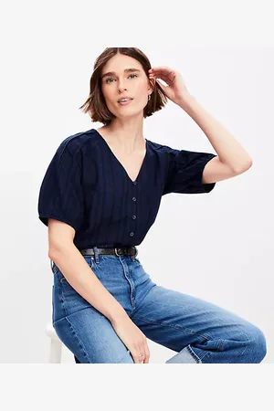 LOFT Dobby Bubble Sleeve Mixed Media Blouse