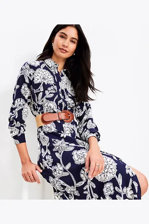LOFT Floral Midi Pocket Shirtdress