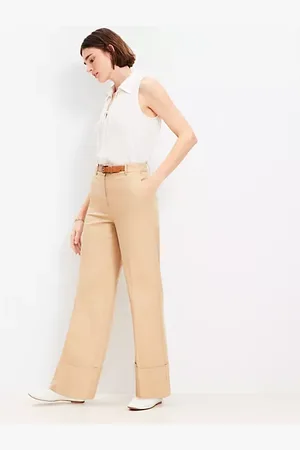 LOFT Petite Faux Leather Belted Stovepipe Pants in Twill