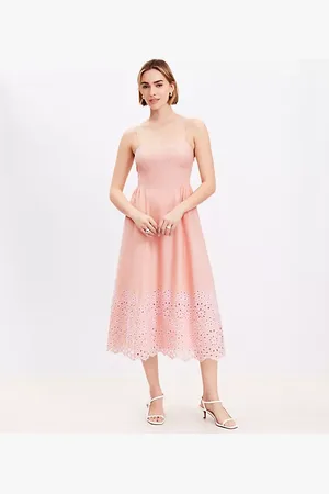 LOFT Daisy Eyelet Sweetheart Strappy Midi Dress