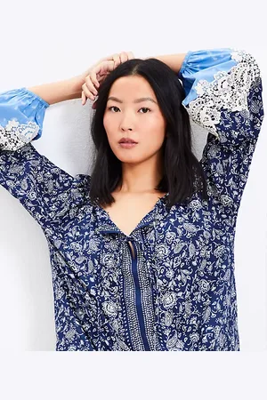 LOFT Petite Lace Paisley Tie Blouse