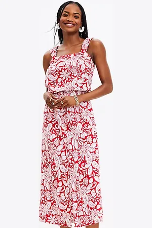LOFT Paisley Button Pull On Midi Skirt