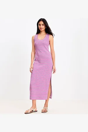 LOFT Stripe Perfect Ribbed Tank Midi Dress