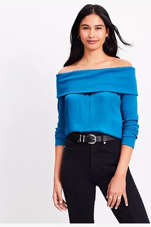 LOFT Petite Charmeuse Off The Shoulder Mixed Media Top