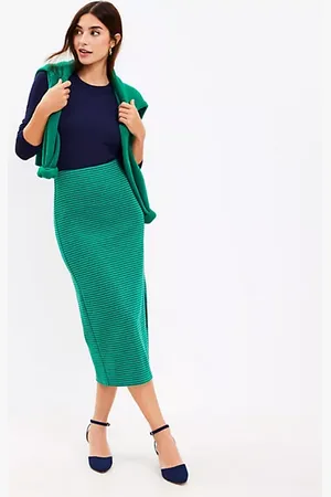 LOFT Petite Textured Stripe Midi Skirt